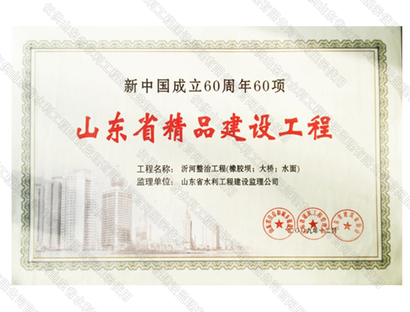 沂河整治工程（橡膠壩；大橋；水面）獲山東省精品建設(shè)工程